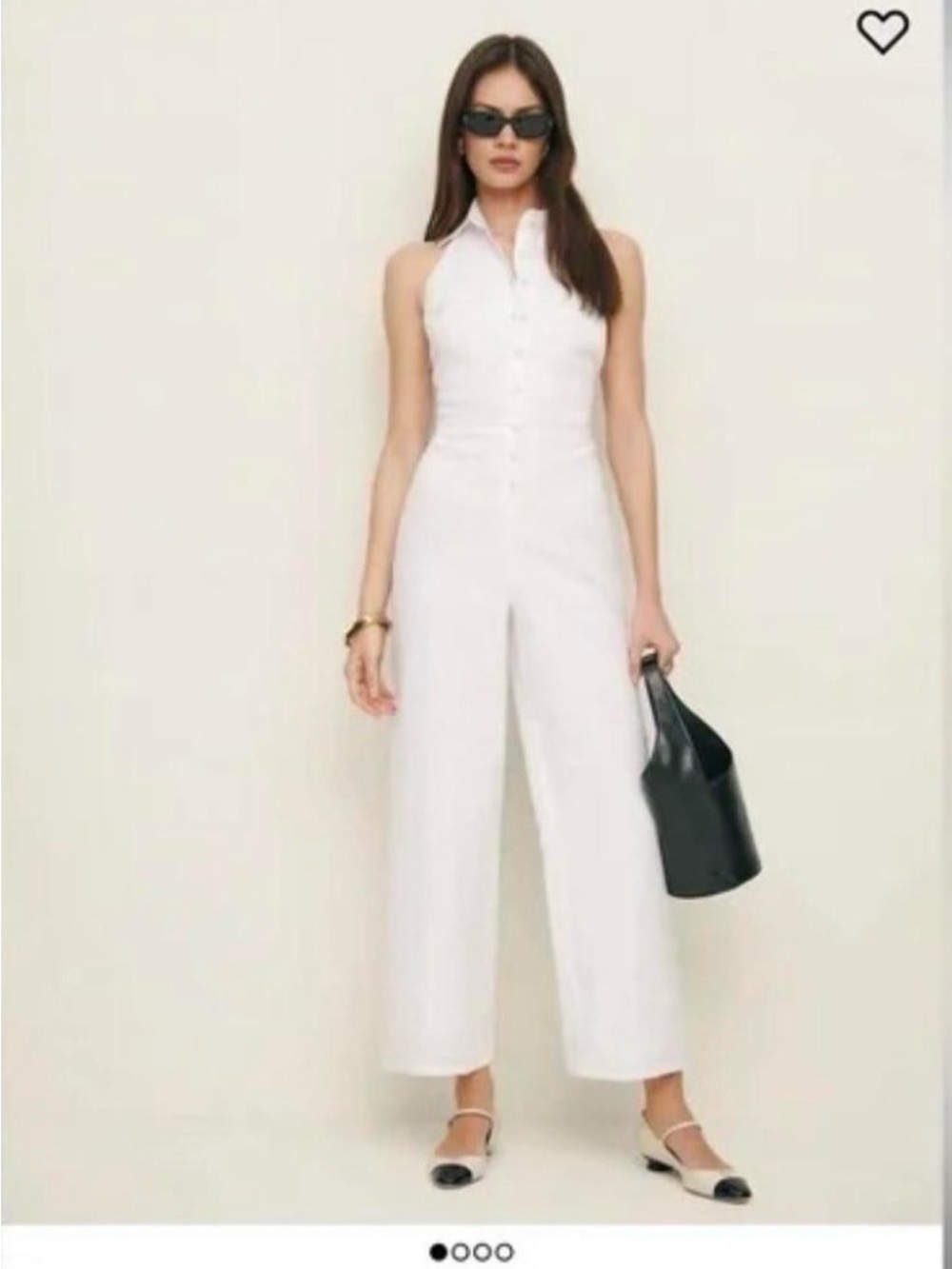 Reformation White halter Collared Button-Front Jumpsuit